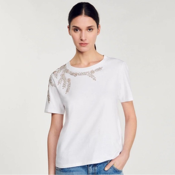 Sandro Rhinestone-Embellished T-Shirt - Picture 1 of 4